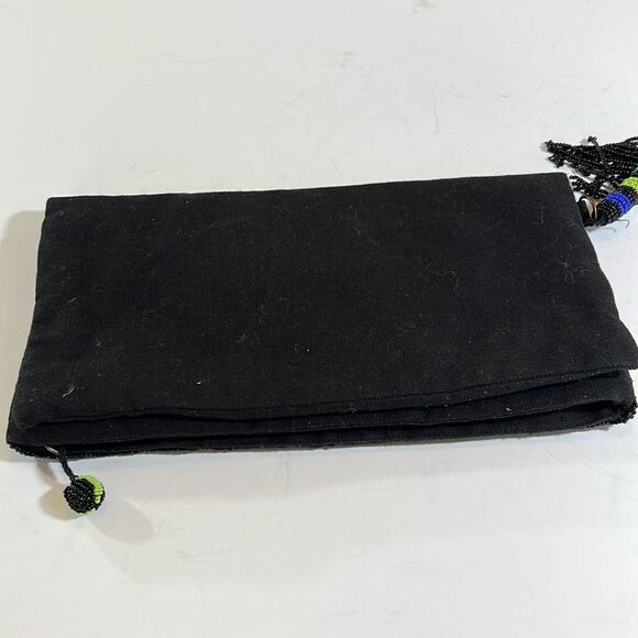 TINTORETTO Women’s Boho Glass Seed Bead Foldover Clutch Black/Blue/Green 6”x 11” - Picture 12 of 15